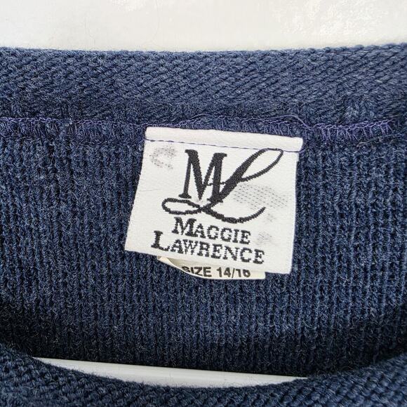 Vintage Maggie Lawrence Blue Green Heart Print Grandmacore Winter Sweater Sz 14 - Picture 2 of 5